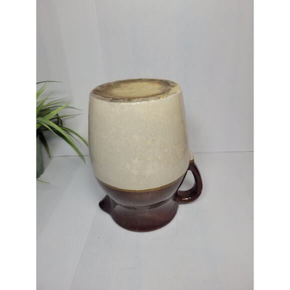 Vintage Large Pottery Stoneware Pitcher, Brown Beige Farmhouse Kitchen - Picture 6 of 6